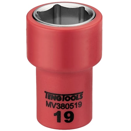 Teng Tools 3/8 Inch Drive 19MM Metric 6 Point 1000 Volt Shallow Insulated Socket MV380519